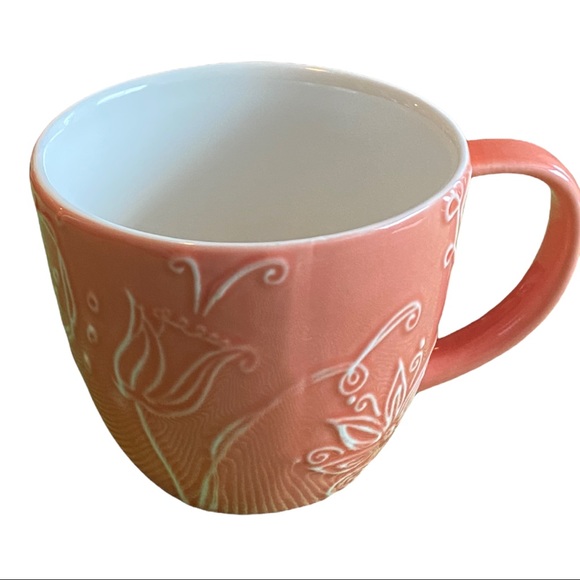 Starbucks Other - Starbucks 2006 peach pink spring floral embossed latte cup mug holds 12 ozs